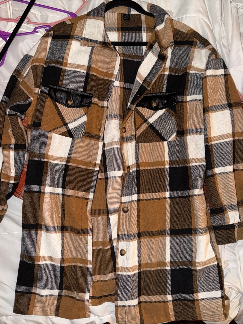 SHEIN Plaid Shacket Jacket in Brown, Black & White